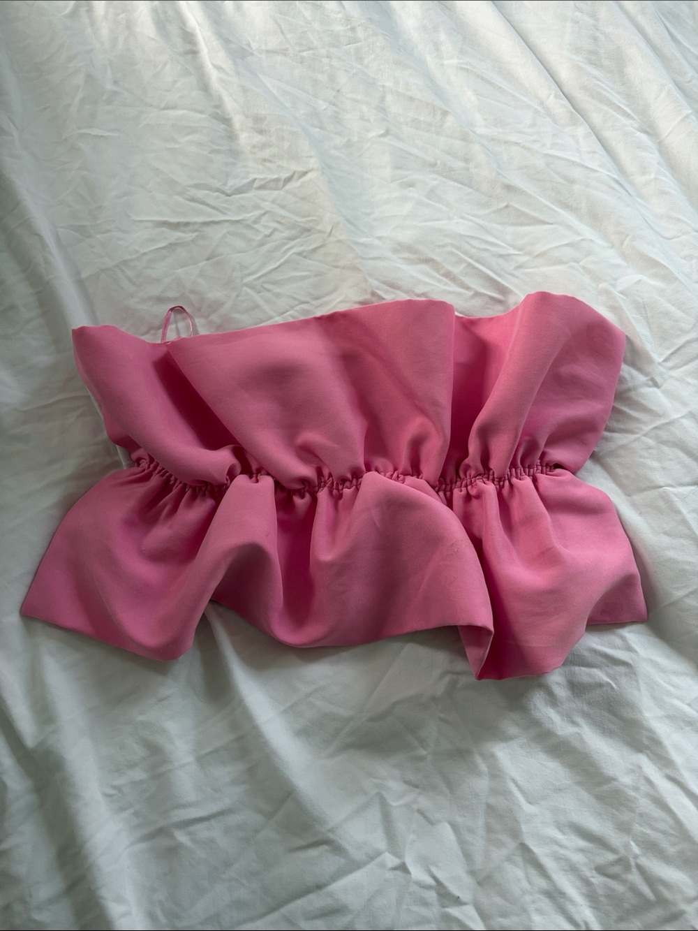 Pink Ruffled Strapless Bandeau Top